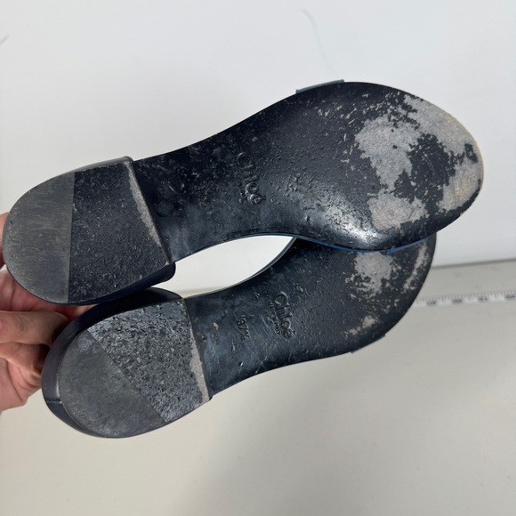 Chloé Gala Two Tone Blue Leather Ankle Strap Sandals Size 37.5 Classic Summer - Picture 9 of 16